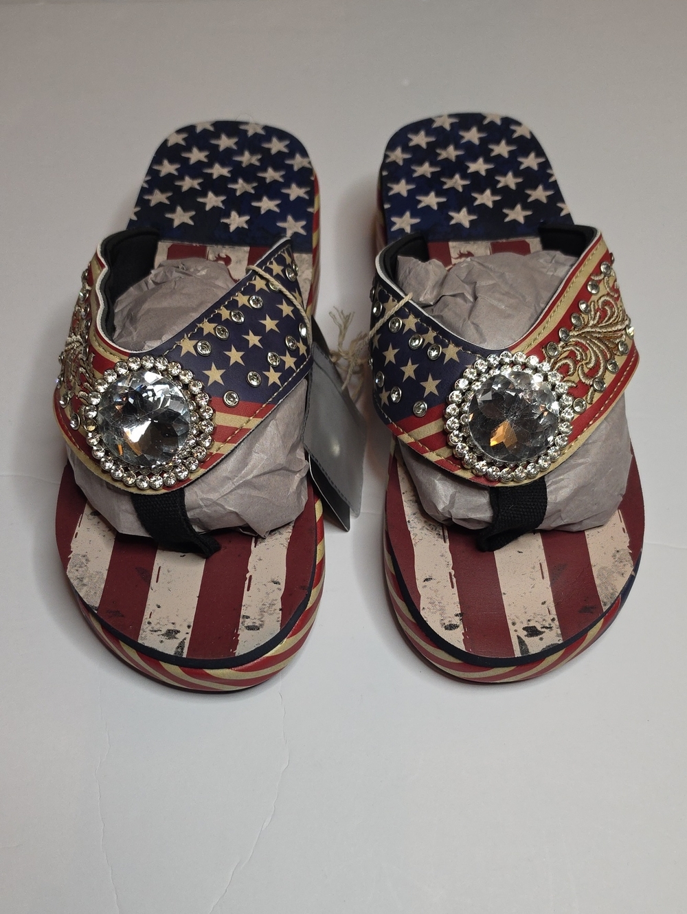 Montana West Patriotic Red White Blue Jeweled Flip Sandals